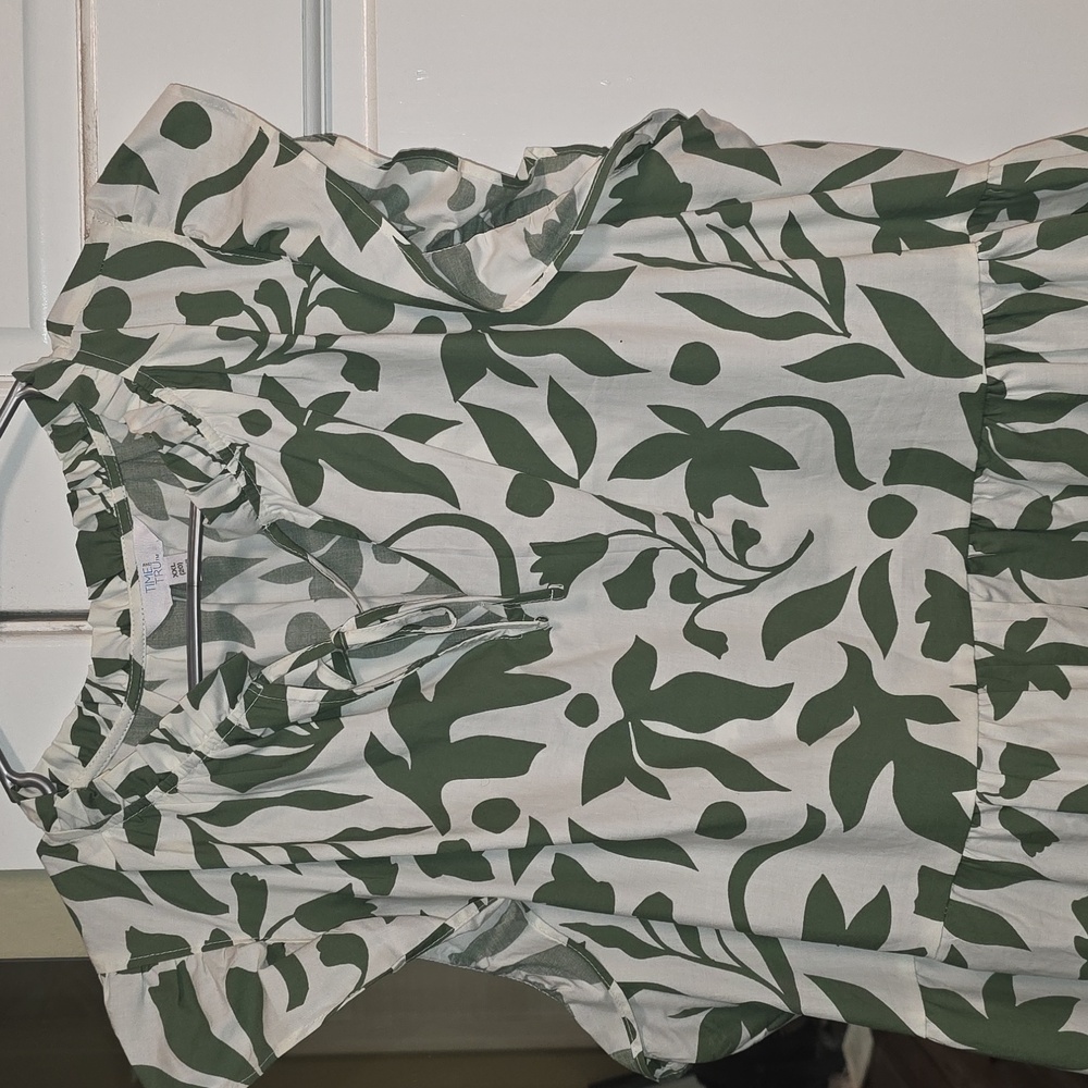 Time and Tru Green Leaf Print Mini Dress